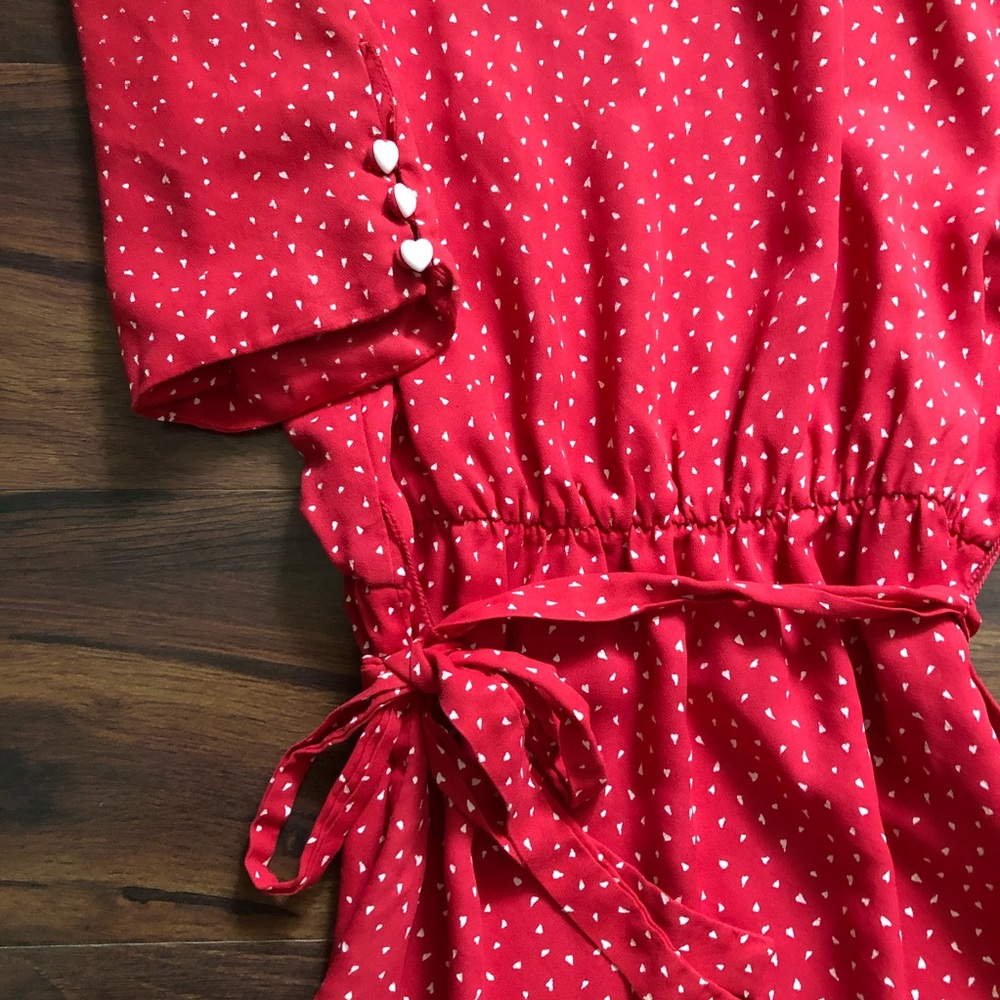 Vintage Red White Valentines Heart Button Midi
